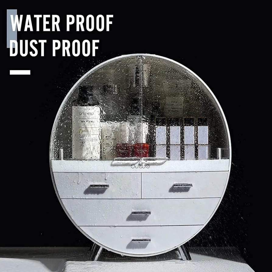 3 Drawer Round Dustproof Vanity Box – Makeup & Jewelry Storage Organizer.