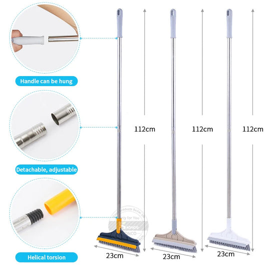2-in-1 Floor Scrub Brush with Long Handle & Squeegee - Multi-Functional Cleaning Tool for Tiles, Kitchen, and Bathroom