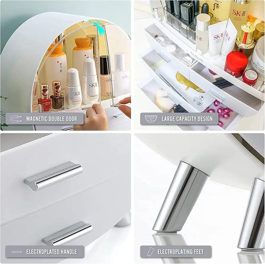 3 Drawer Round Dustproof Vanity Box – Makeup & Jewelry Storage Organizer.