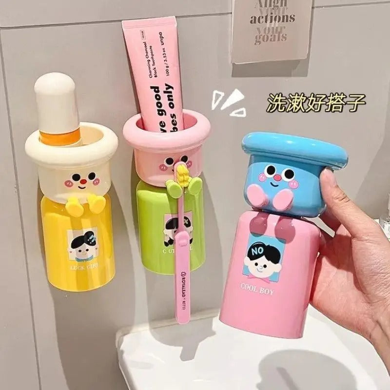 2 in 1 Magnetic Toothbrush Holder with Mug – Wall Mounted Bathroom Organizer.