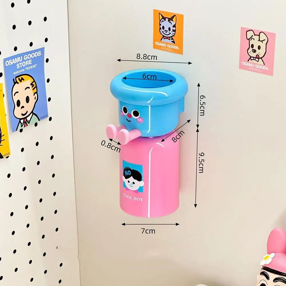 2 in 1 Magnetic Toothbrush Holder with Mug – Wall Mounted Bathroom Organizer.